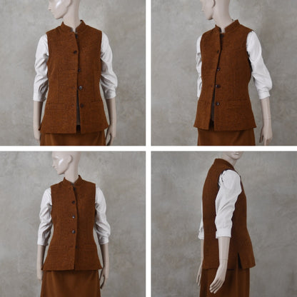 6 – Ladies Classic Cut Waistcoat in Plain Russet Lovat Tweed