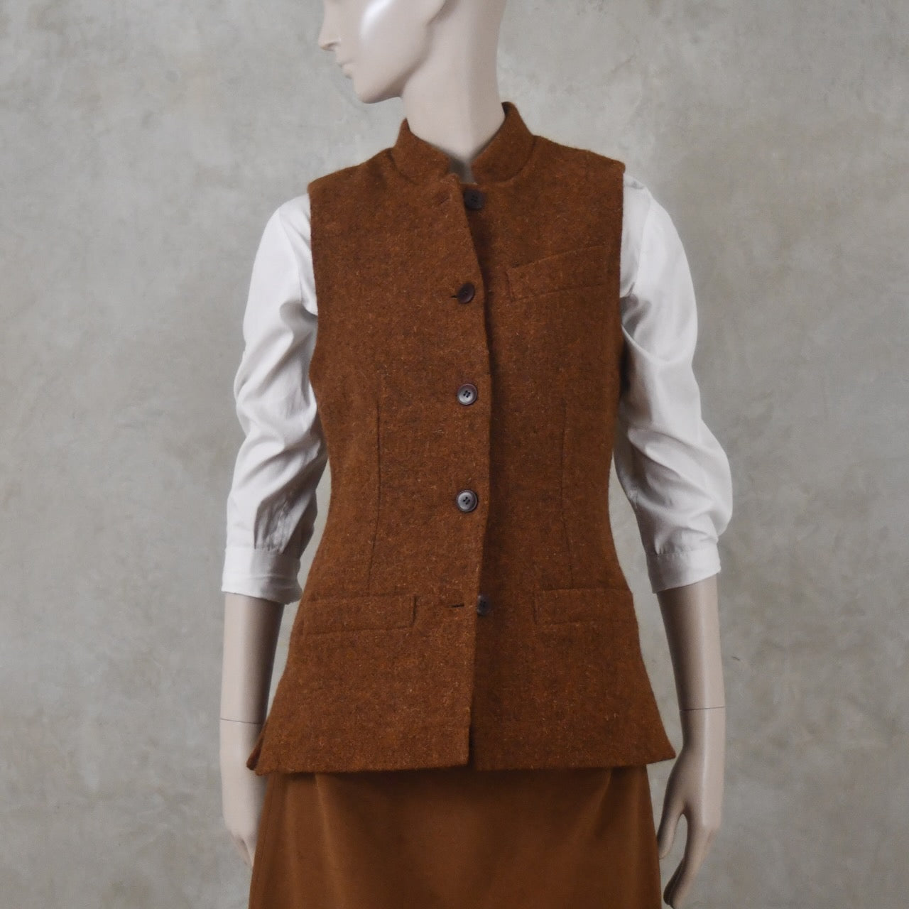 6 – Ladies Classic Cut Waistcoat in Plain Russet Lovat Tweed