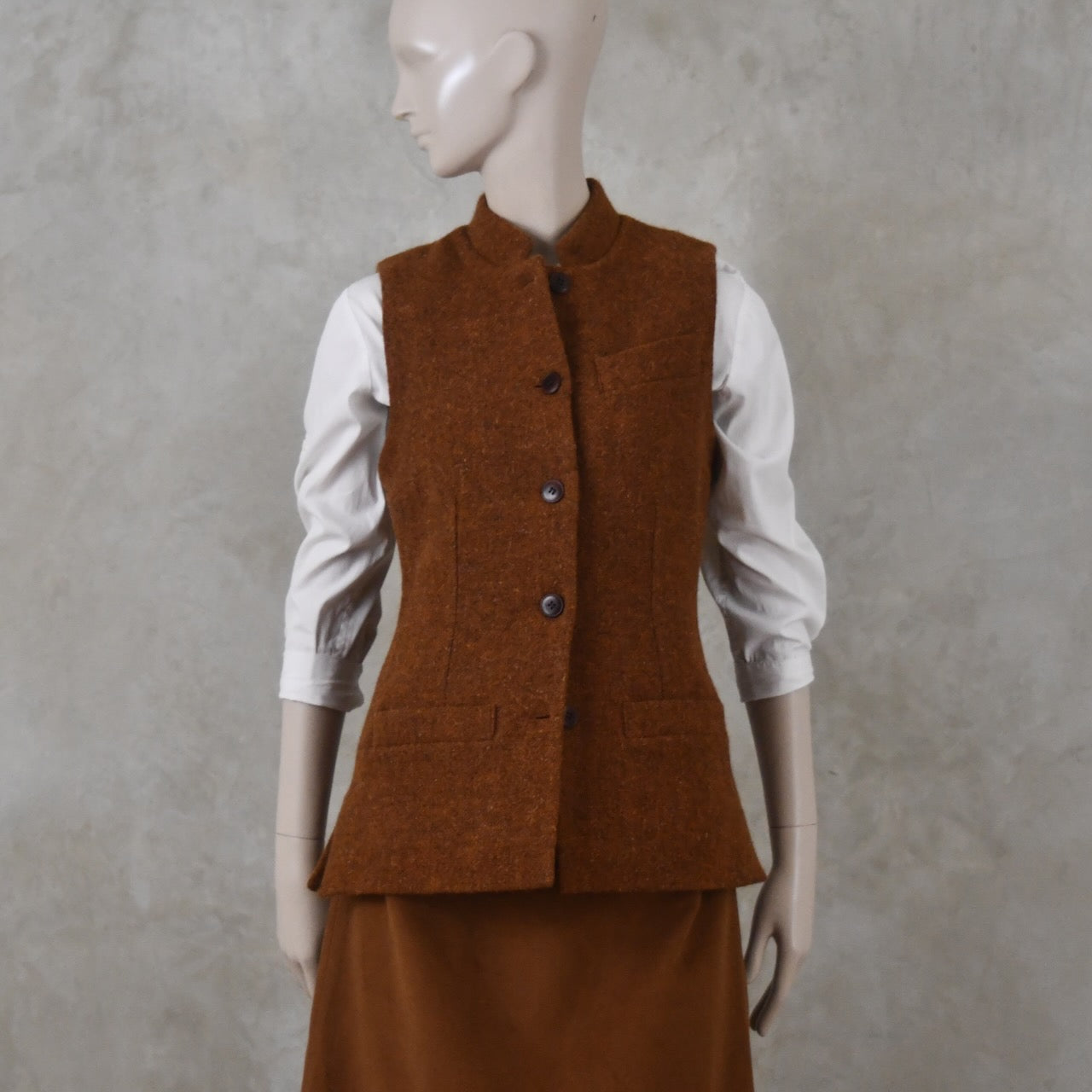 6 – Ladies Classic Cut Waistcoat in Plain Russet Lovat Tweed