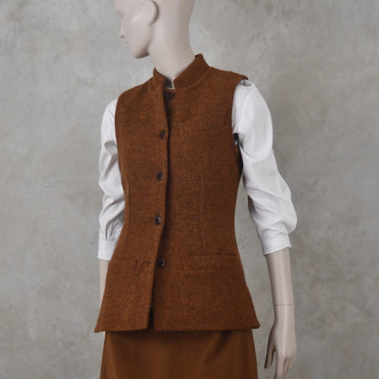6 – Ladies Classic Cut Waistcoat in Plain Russet Lovat Tweed