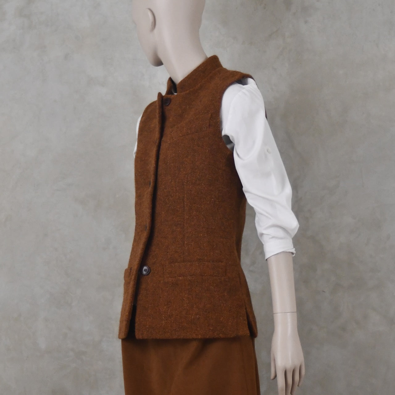 6 – Ladies Classic Cut Waistcoat in Plain Russet Lovat Tweed