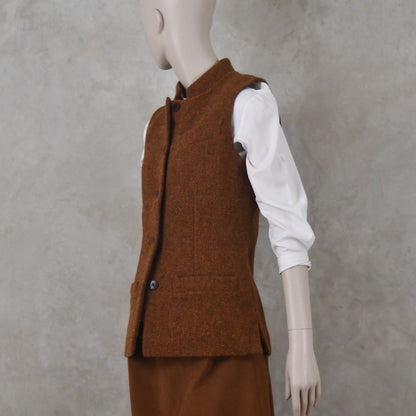 6 – Ladies Classic Cut Waistcoat in Plain Russet Lovat Tweed