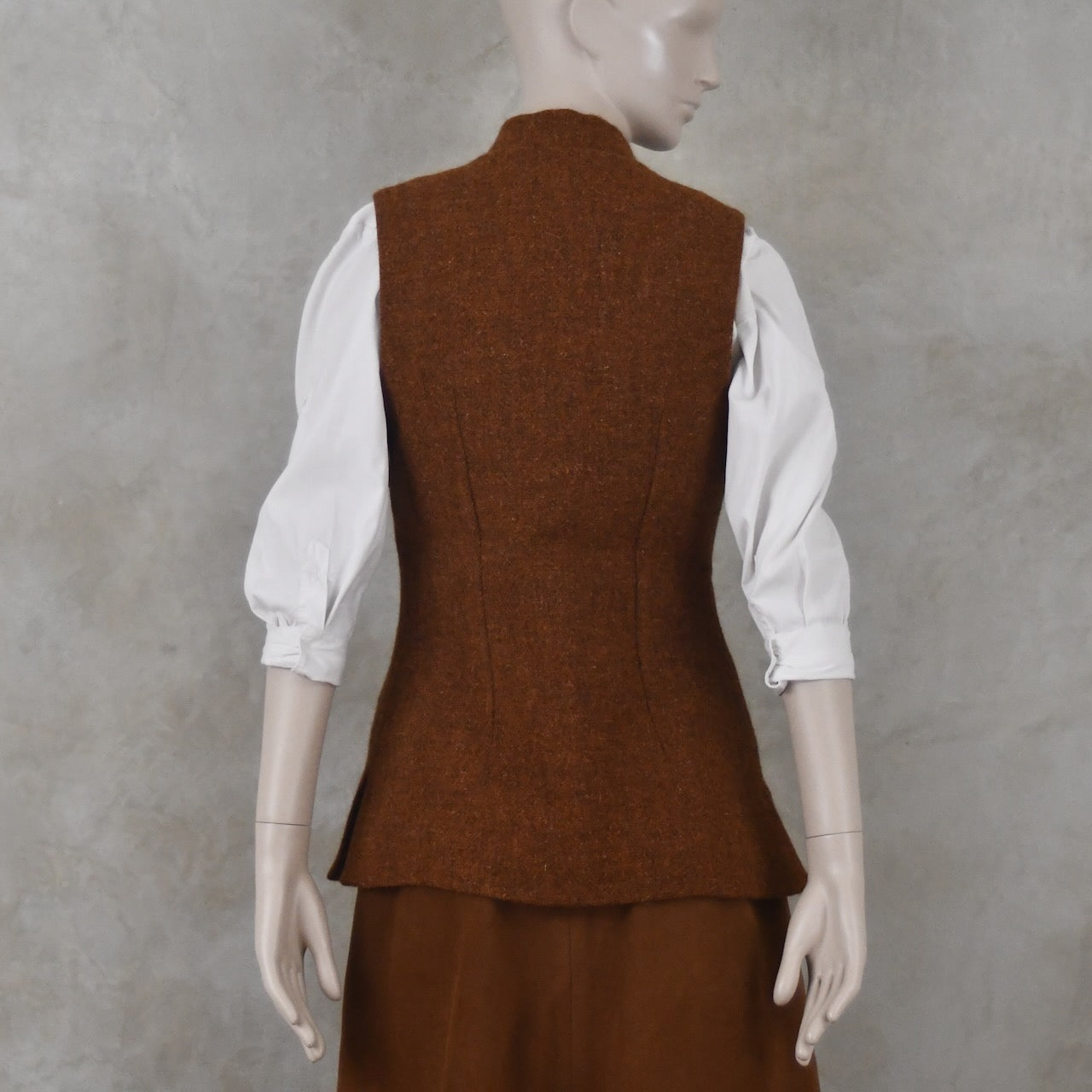 6 – Ladies Classic Cut Waistcoat in Plain Russet Lovat Tweed
