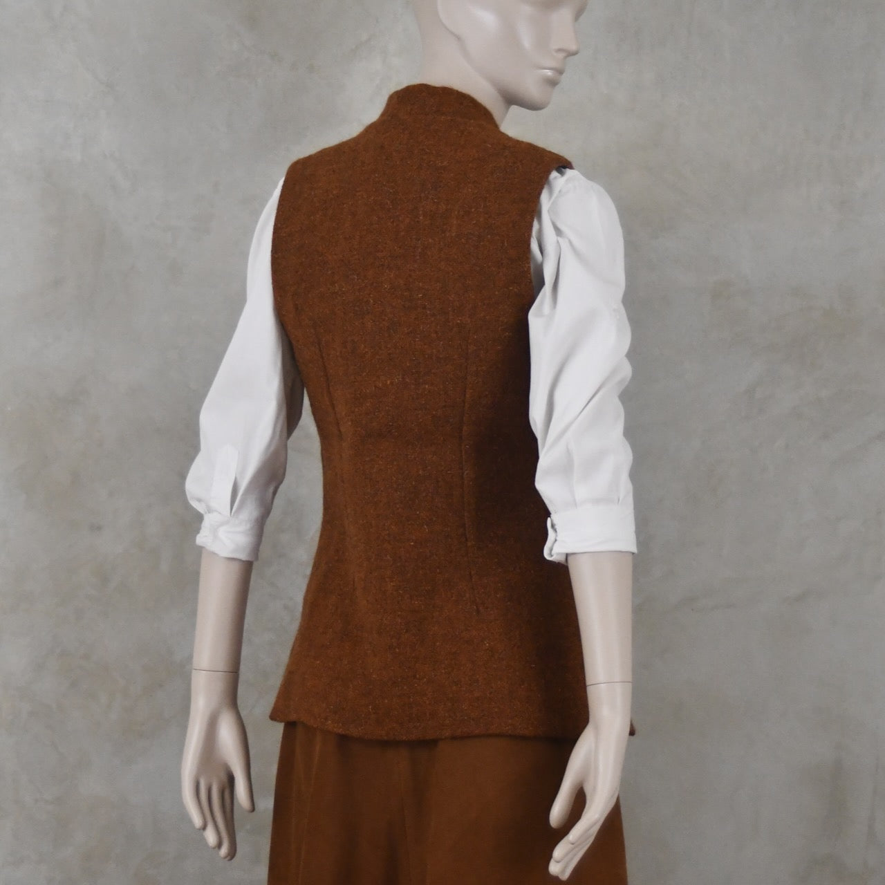 6 – Ladies Classic Cut Waistcoat in Plain Russet Lovat Tweed