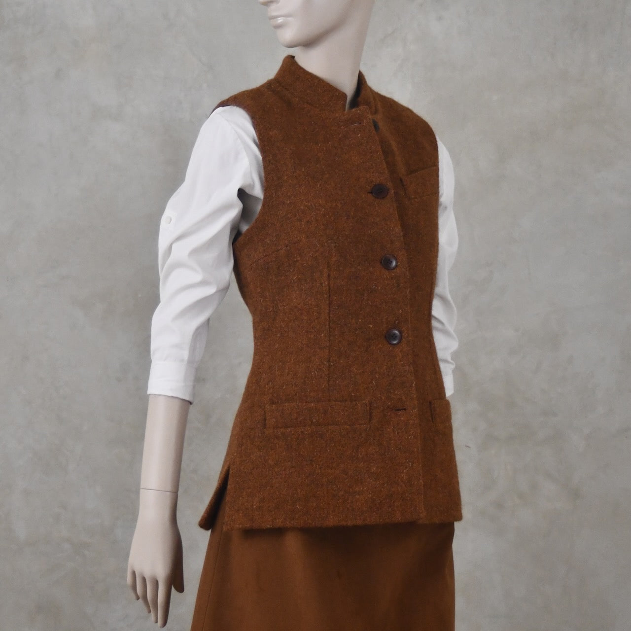 6 – Ladies Classic Cut Waistcoat in Plain Russet Lovat Tweed