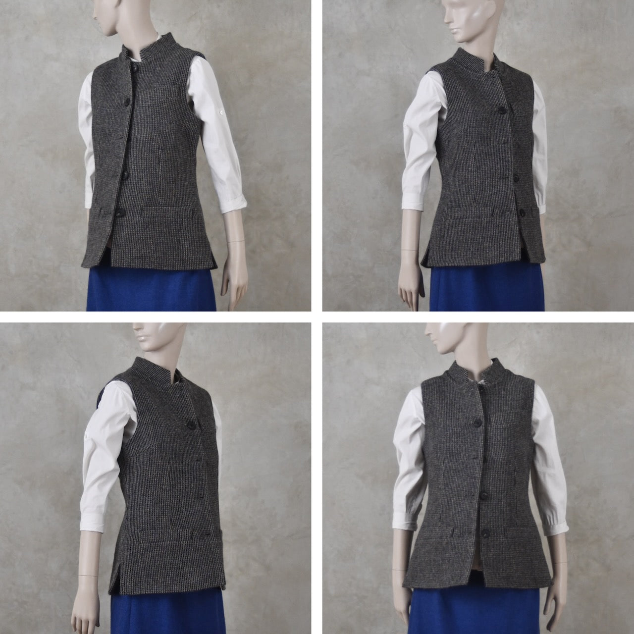 10 – Ladies Classic Cut Waistcoat in Small Blue Check Lovat Tweed