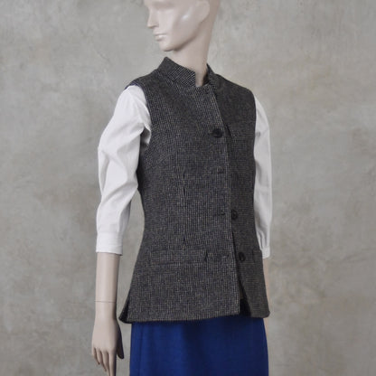 10 – Ladies Classic Cut Waistcoat in Small Blue Check Lovat Tweed
