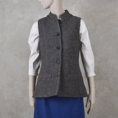 10 – Ladies Classic Cut Waistcoat in Small Blue Check Lovat Tweed