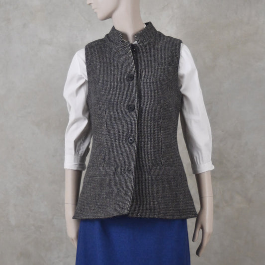 Ladies Classic Cut Waistcoat in Small Blue Check Lovat Tweed