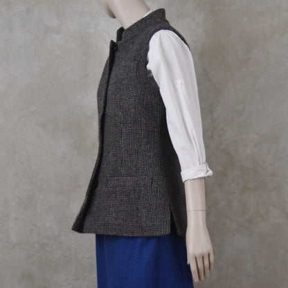 10 – Ladies Classic Cut Waistcoat in Small Blue Check Lovat Tweed