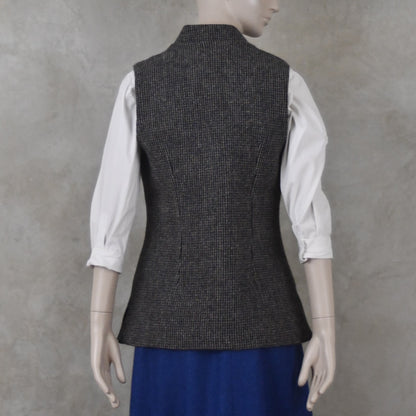 10 – Ladies Classic Cut Waistcoat in Small Blue Check Lovat Tweed