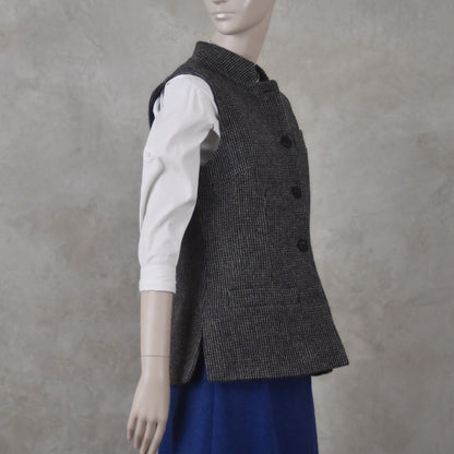 10 – Ladies Classic Cut Waistcoat in Small Blue Check Lovat Tweed