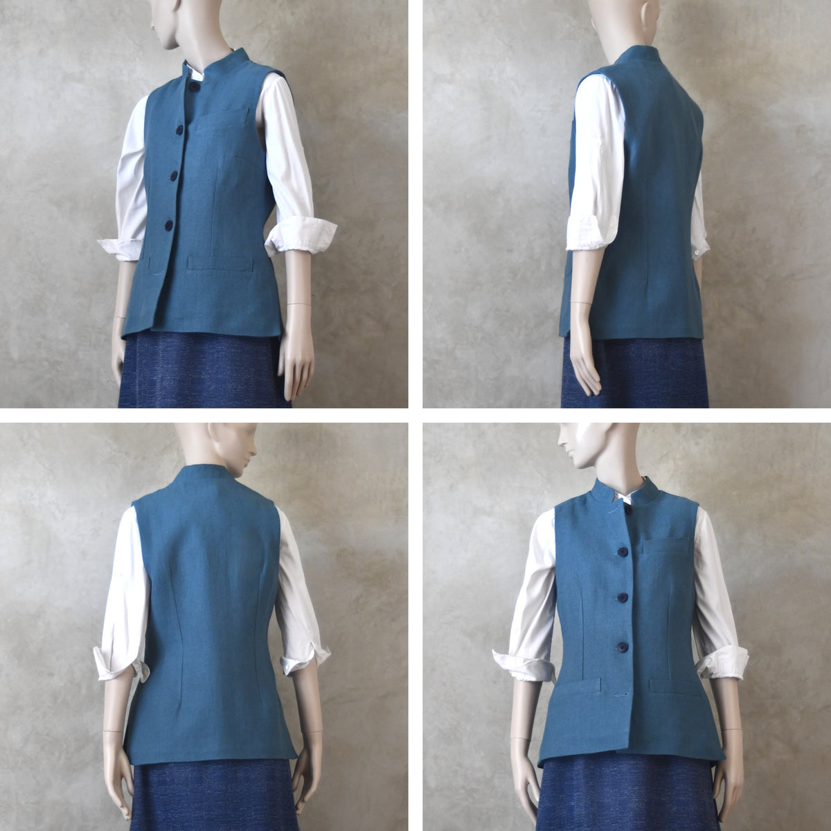 10 – Ladies Classic Cut Waistcoat in Seafoam Mid Weight Linen