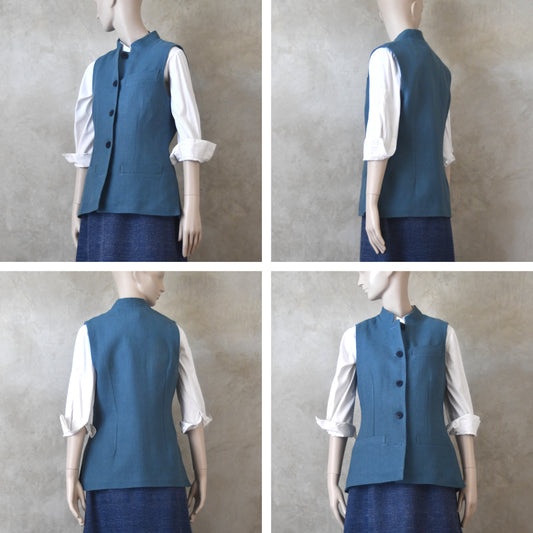 Ladies Classic Cut Waistcoat in Seafoam Mid Weight Linen