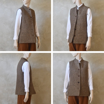 10 – Ladies Classic Cut Waistcoat in Small Brown Check Lovat Tweed