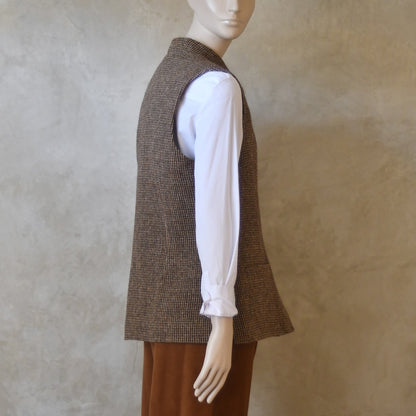 10 – Ladies Classic Cut Waistcoat in Small Brown Check Lovat Tweed
