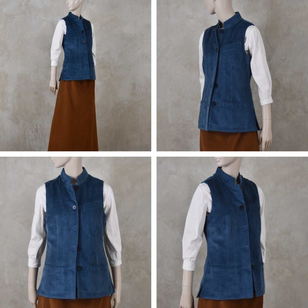 Ladies Classic Cut Waistcoat in Teal Corduroy