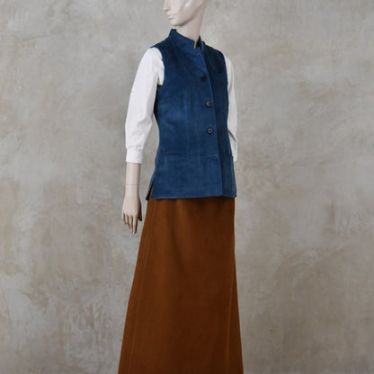 Ladies Classic Cut Waistcoat in Teal Corduroy