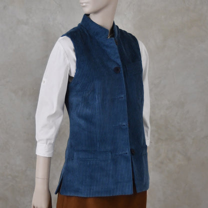Ladies Classic Cut Waistcoat in Teal Corduroy