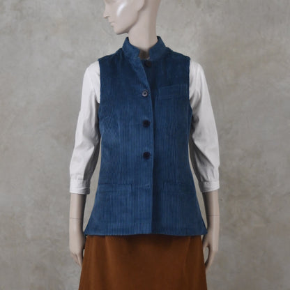 Ladies Classic Cut Waistcoat in Teal Corduroy