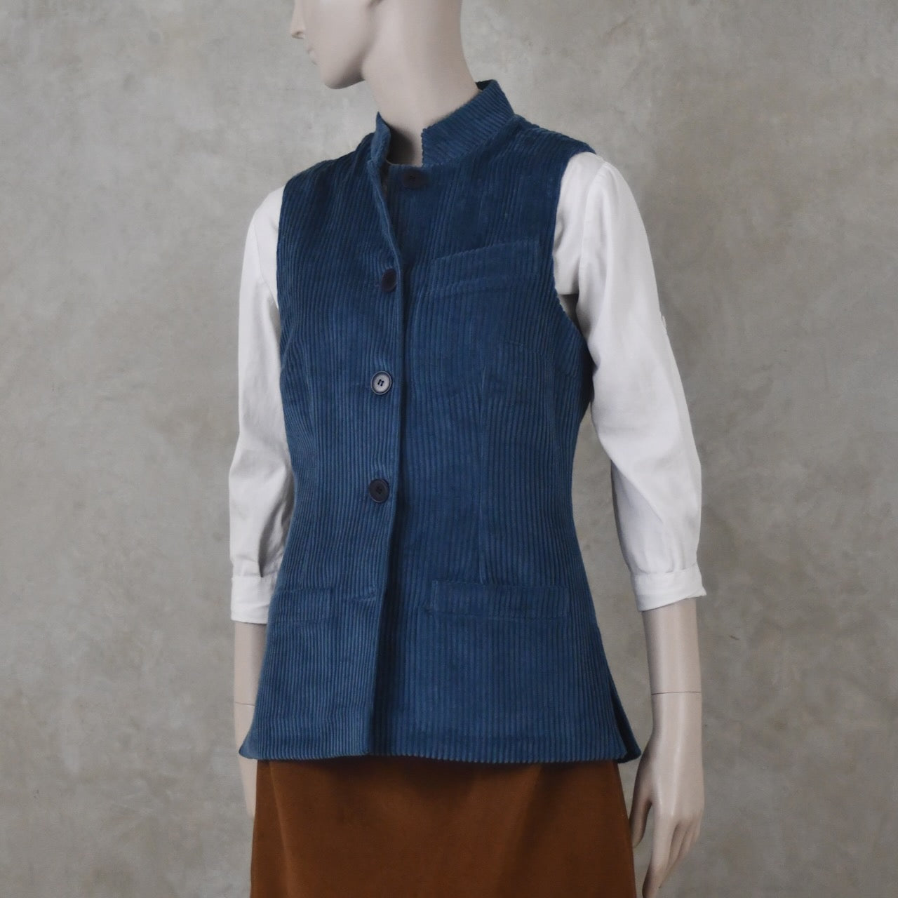 Ladies Classic Cut Waistcoat in Teal Corduroy