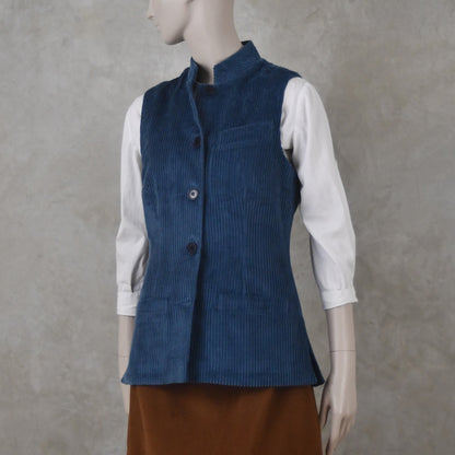 Ladies Classic Cut Waistcoat in Teal Corduroy