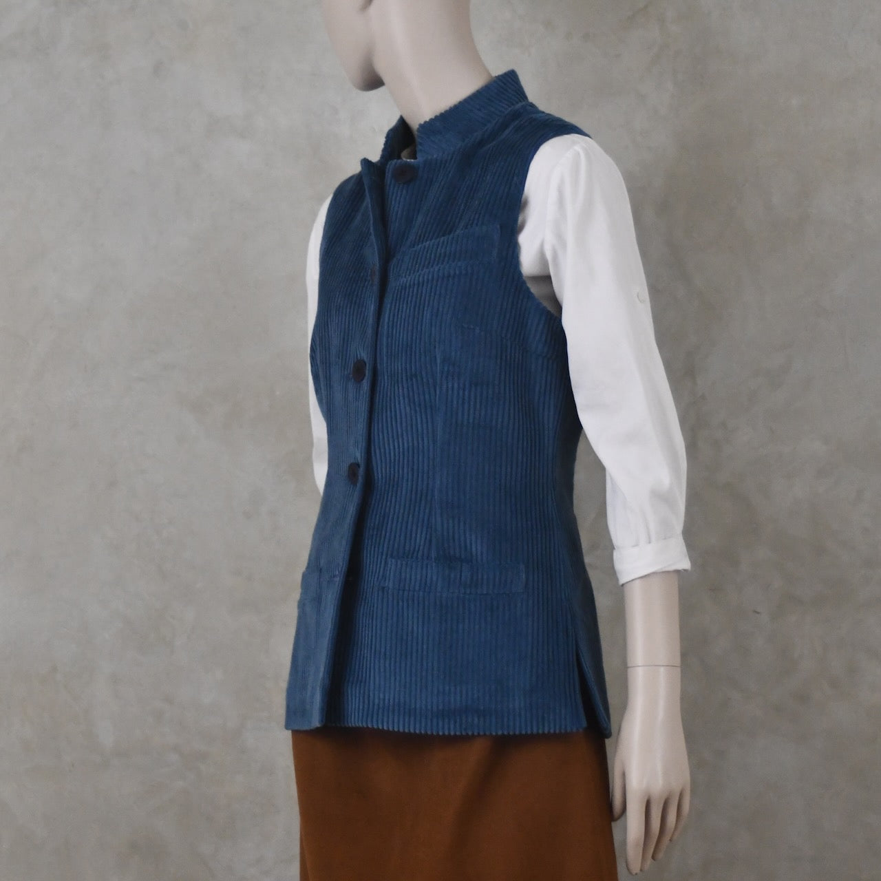 Ladies Classic Cut Waistcoat in Teal Corduroy