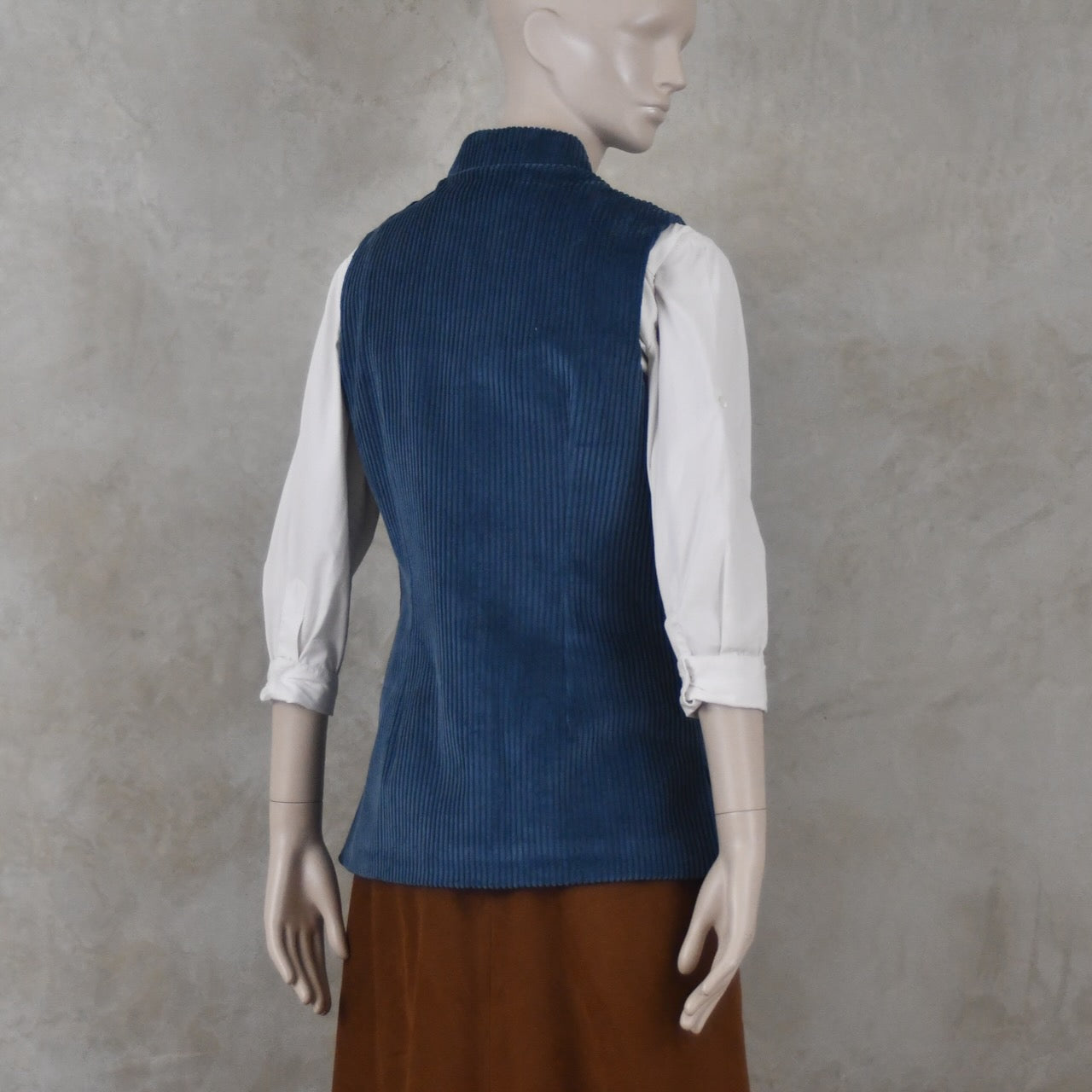 Ladies Classic Cut Waistcoat in Teal Corduroy
