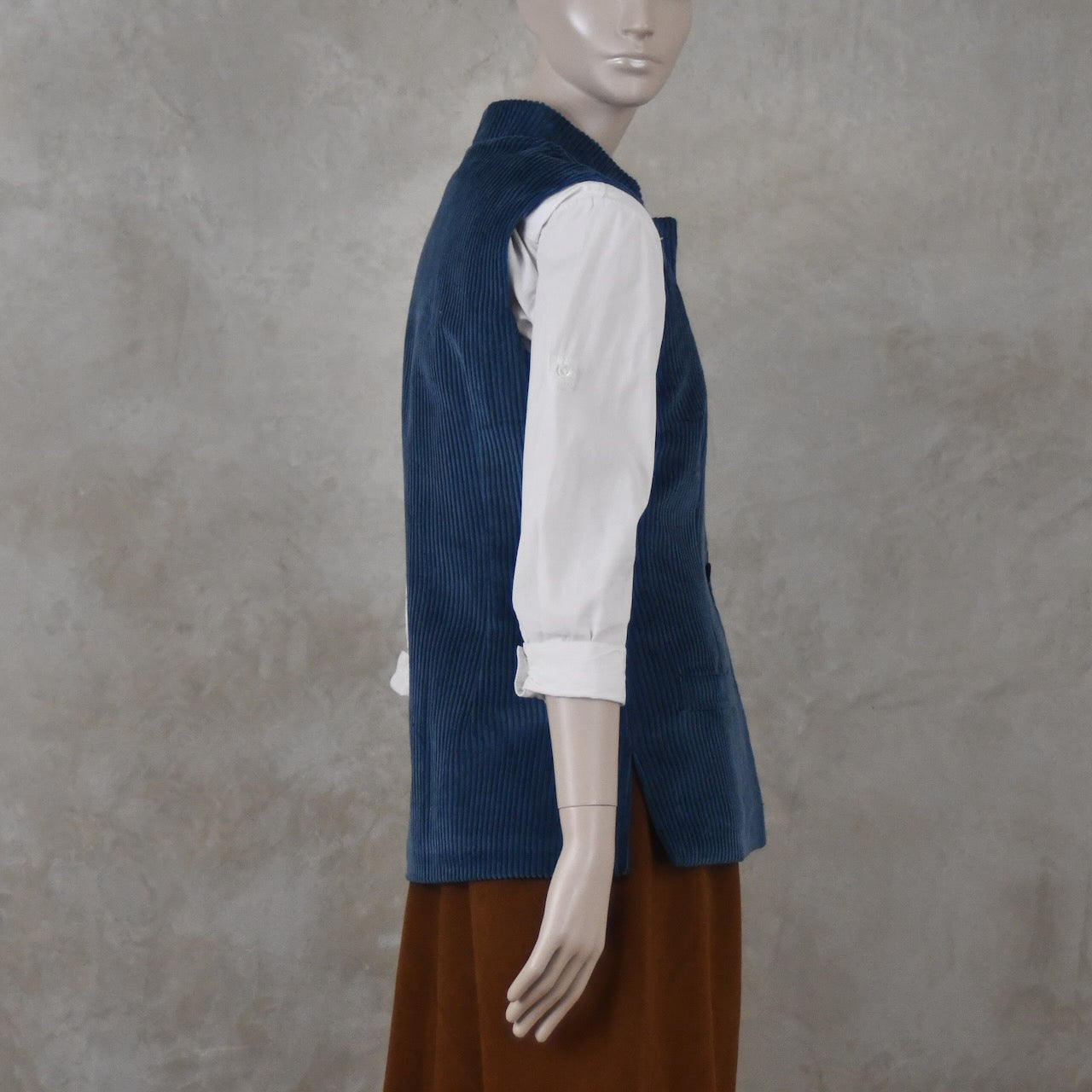 Ladies Classic Cut Waistcoat in Teal Corduroy