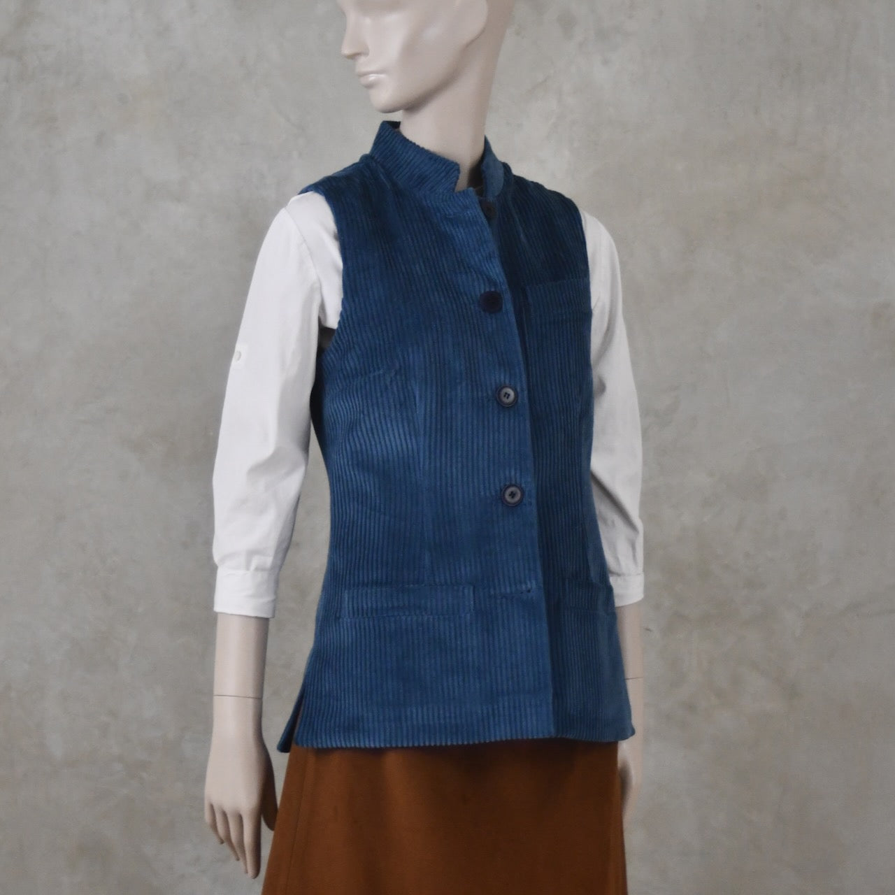 Ladies Classic Cut Waistcoat in Teal Corduroy
