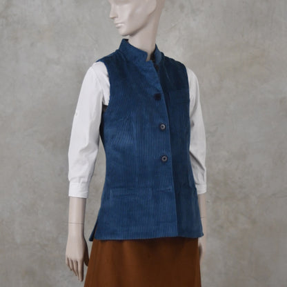 Ladies Classic Cut Waistcoat in Teal Corduroy