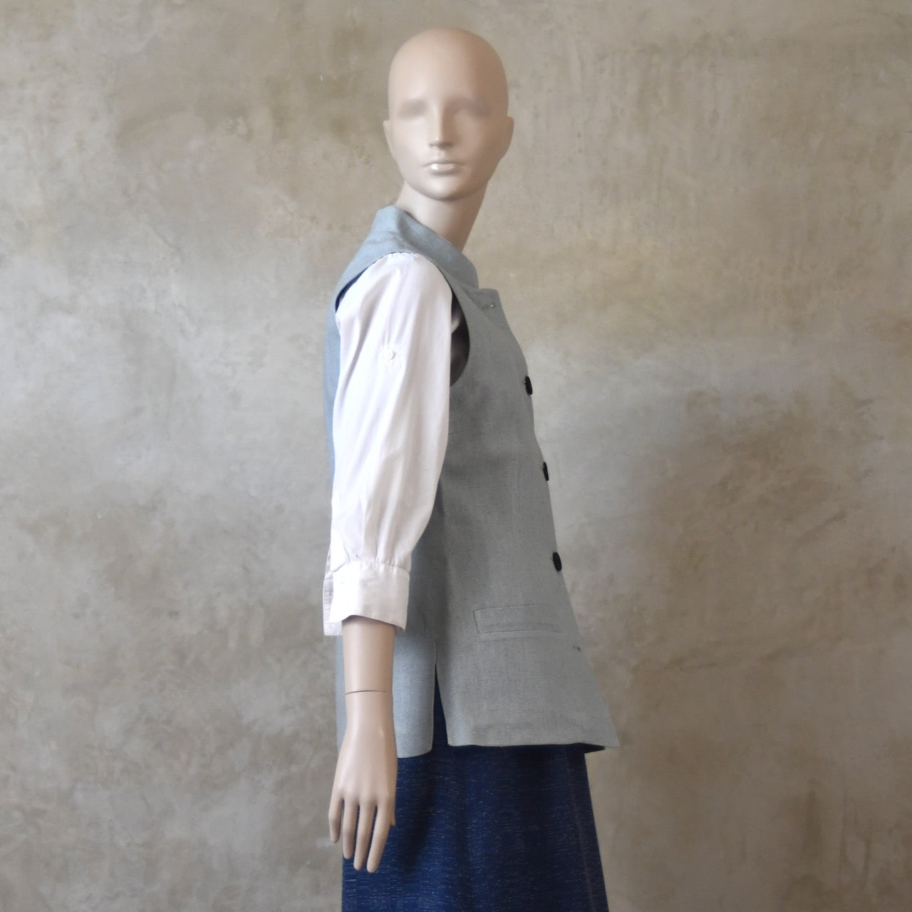 6 – Ladies Classic Cut Waistcoat in Verditter Silk Matka