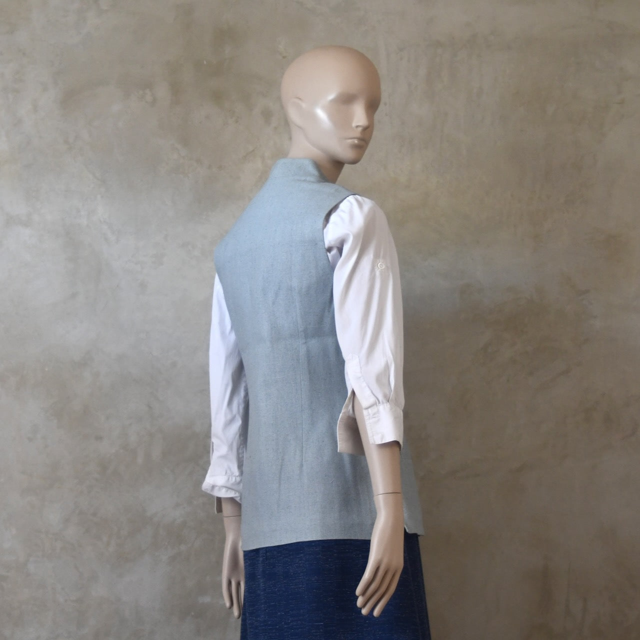 6 – Ladies Classic Cut Waistcoat in Verditter Silk Matka