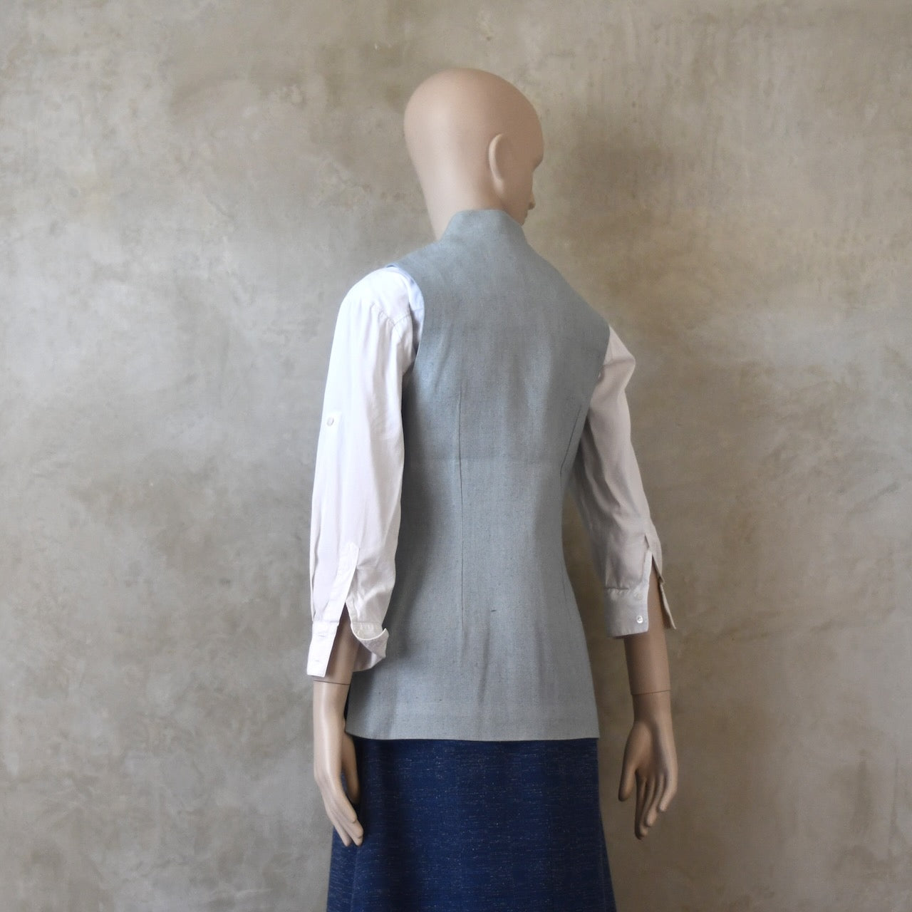 6 – Ladies Classic Cut Waistcoat in Verditter Silk Matka