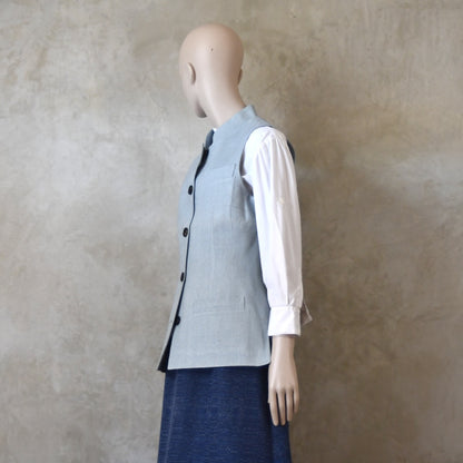 6 – Ladies Classic Cut Waistcoat in Verditter Silk Matka