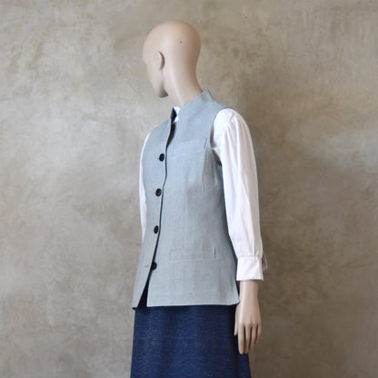 6 – Ladies Classic Cut Waistcoat in Verditter Silk Matka