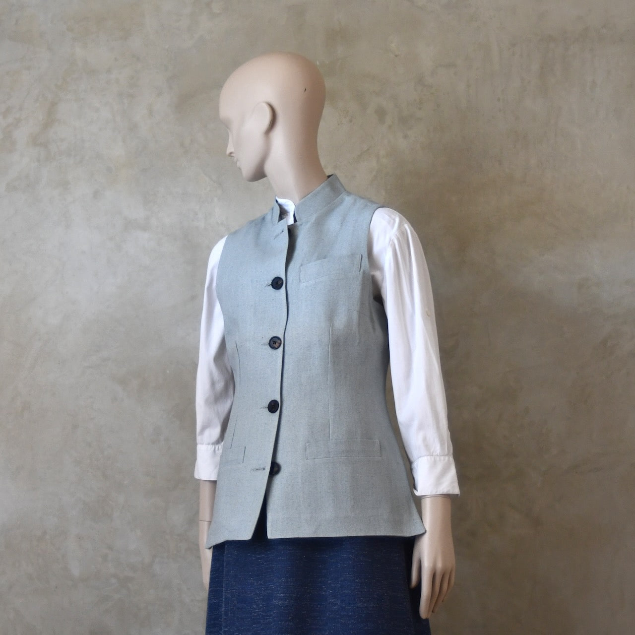 6 – Ladies Classic Cut Waistcoat in Verditter Silk Matka