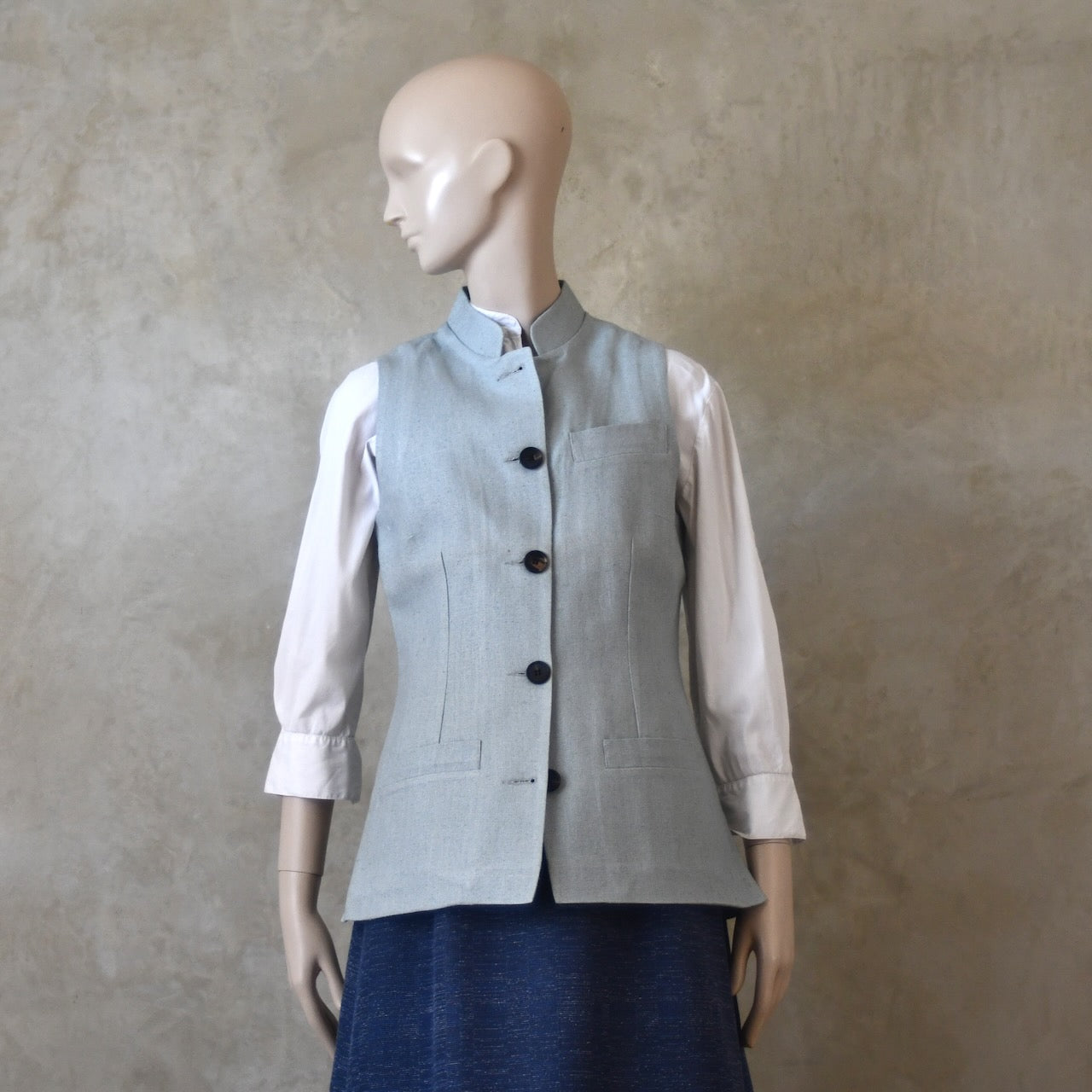 6 – Ladies Classic Cut Waistcoat in Verditter Silk Matka