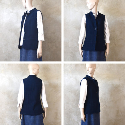 18 – Ladies Classic Cut Waistcoat in Navy Cotton Boucle