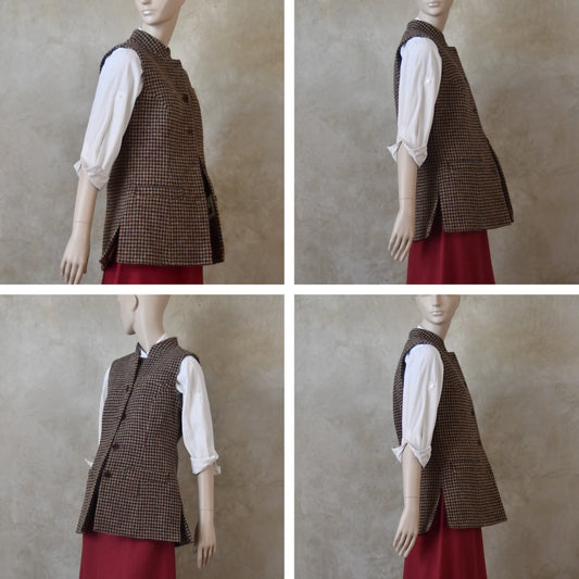 Ladies Longer Length Waistcoat in Camel Check Lovat Tweed