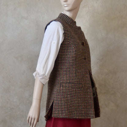 8 – Ladies Longer Length Waistcoat in Camel Check Lovat Tweed