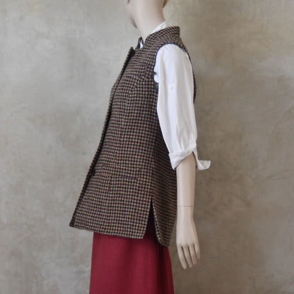 Ladies Longer Length Waistcoat in Camel Check Lovat Tweed
