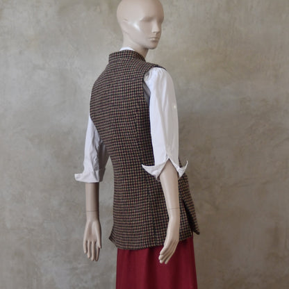 8 – Ladies Longer Length Waistcoat in Camel Check Lovat Tweed