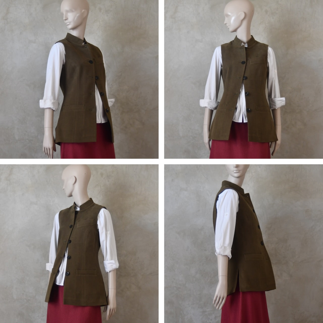 10 – Ladies Longer Length Waistcoat in Khaki Moleskin