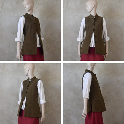 10 – Ladies Longer Length Waistcoat in Khaki Moleskin