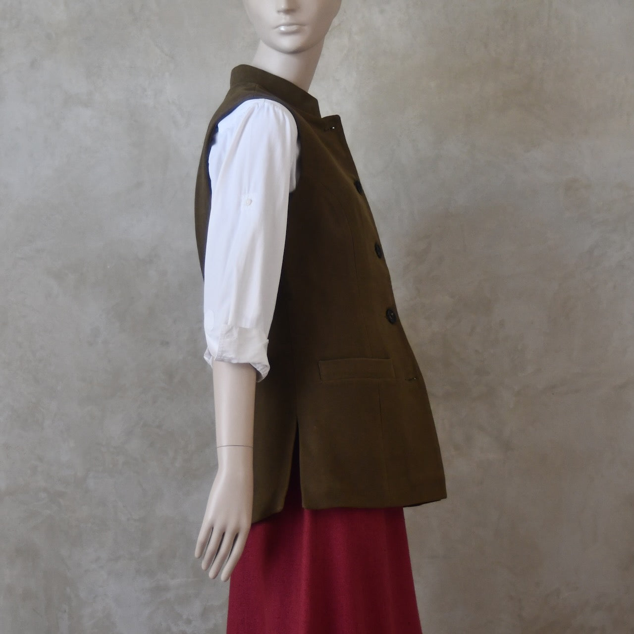 10 – Ladies Longer Length Waistcoat in Khaki Moleskin
