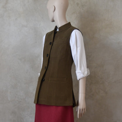 10 – Ladies Longer Length Waistcoat in Khaki Moleskin