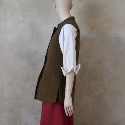 10 – Ladies Longer Length Waistcoat in Khaki Moleskin