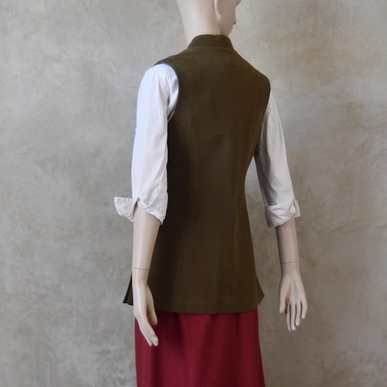 10 – Ladies Longer Length Waistcoat in Khaki Moleskin