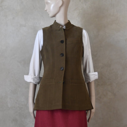 10 – Ladies Longer Length Waistcoat in Khaki Moleskin